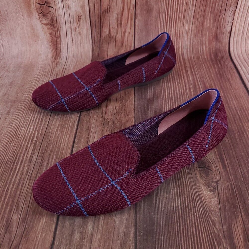 Rothys Womens Size 9.5 The Loafer Burgundy Grid Loafer Plaid Slip On Flat Shoes